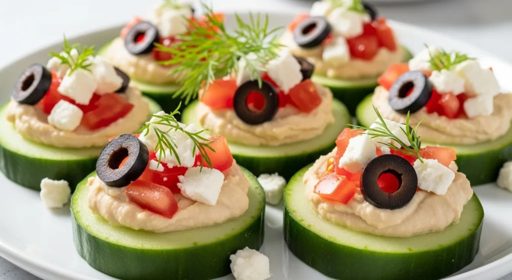 Mediterranean Hummus Cucumber Bites