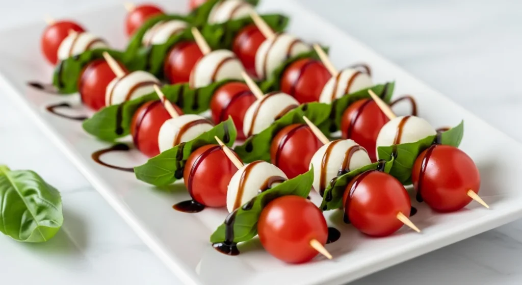 Mini Caprice Skewers with Balsamic Drizzle