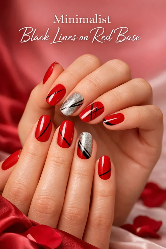 Minimalist Black Lines on Red Base