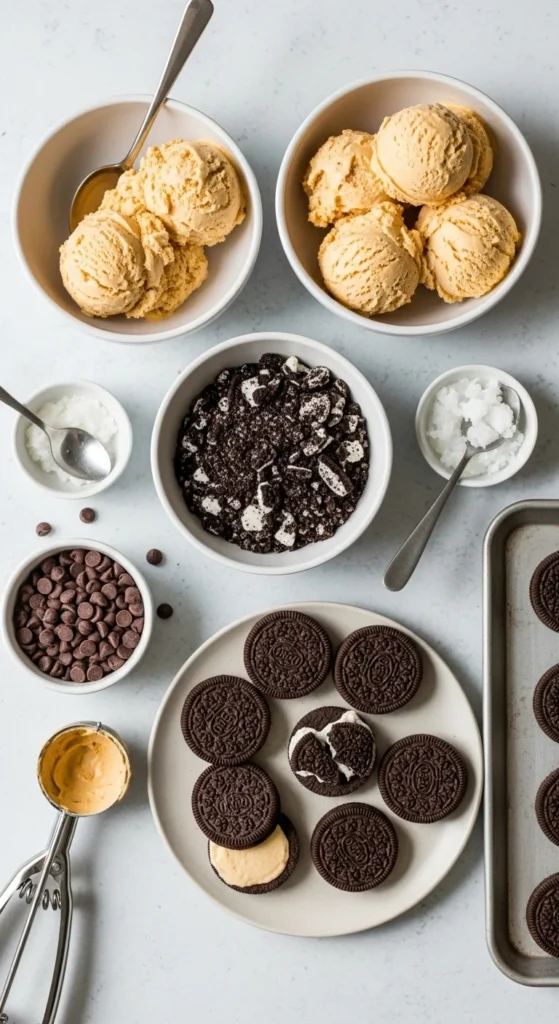 Peanut Butter Oreo Ice Cream Sandwiches cooking