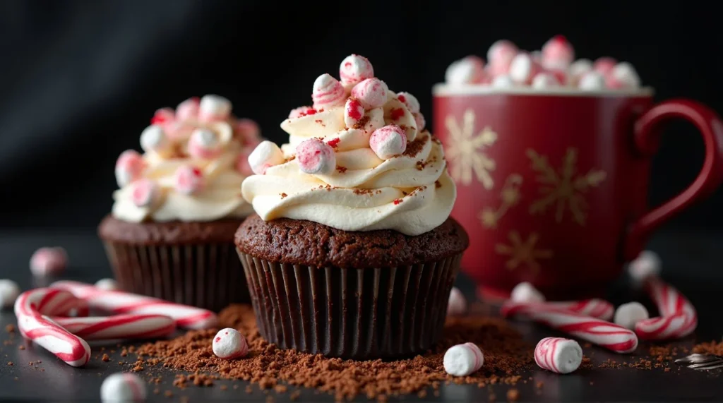 Peppermint Hot Chocolate Cupcakes
