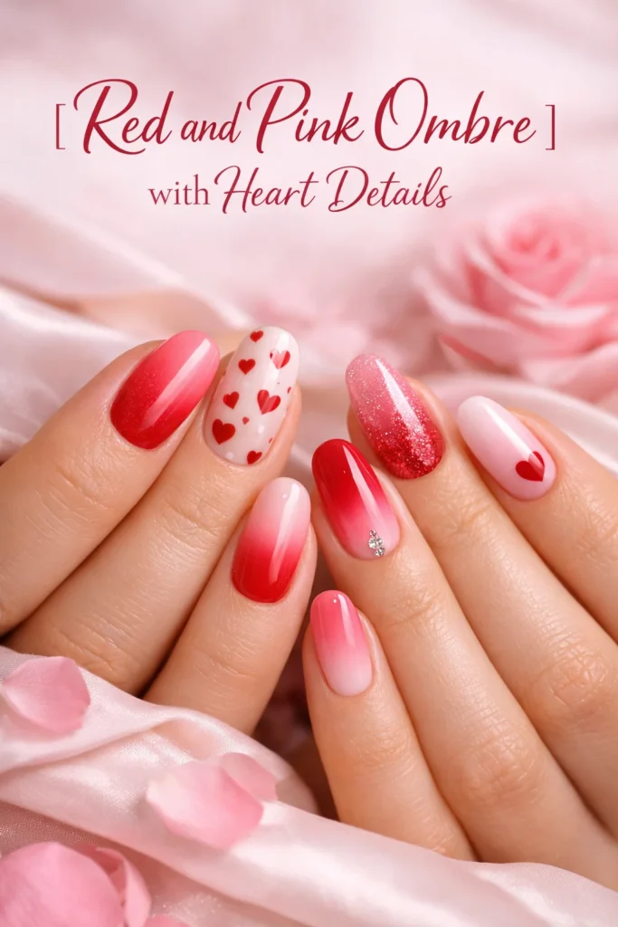 Red and Pink Ombre with Heart Details