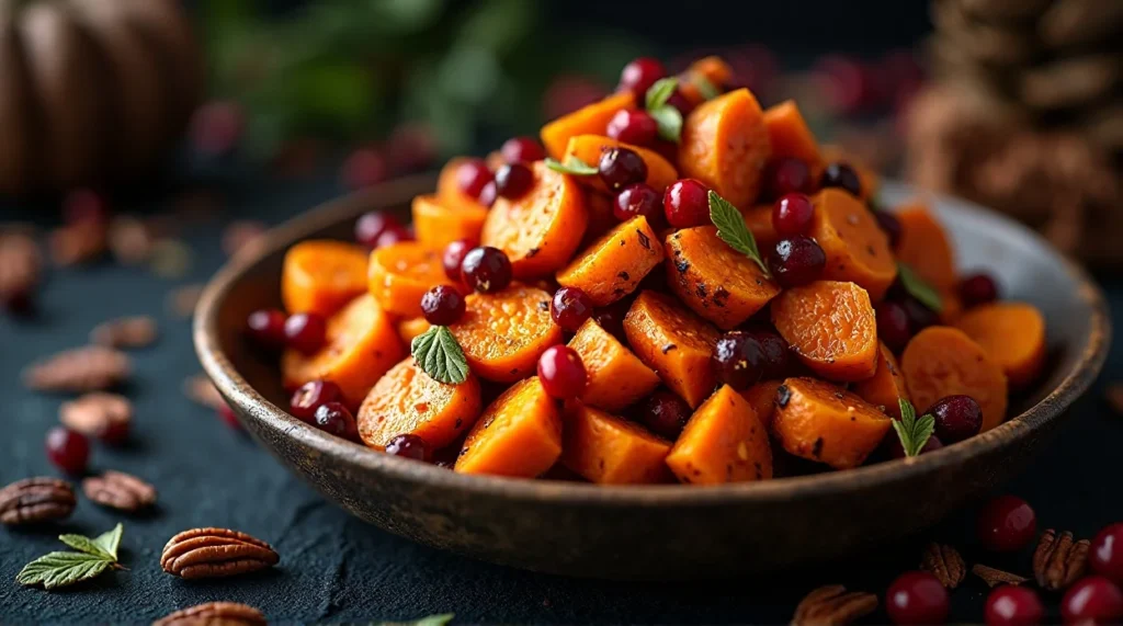 Roasted Sweet Potatoes with Cinnamon Pecan Crunch