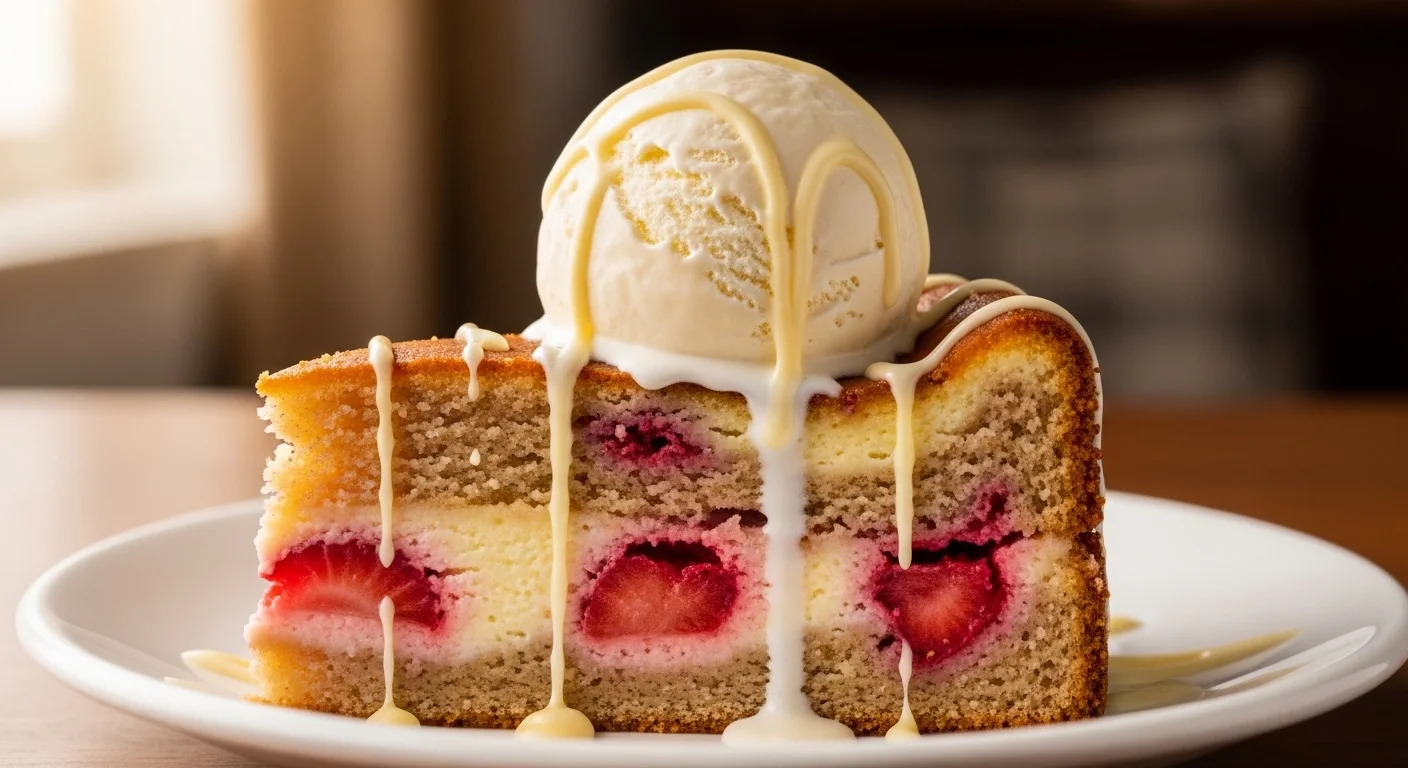 Strawberry Earthquake Cake looks