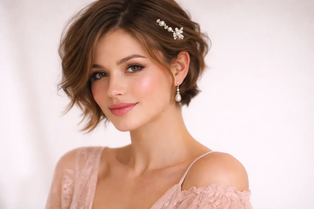 Textured Short Hair with Pearl Pins