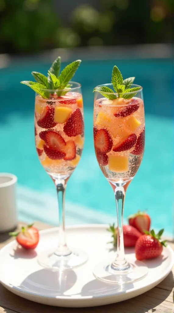 Sparkling Strawberry & Peach Sangria Flutes....