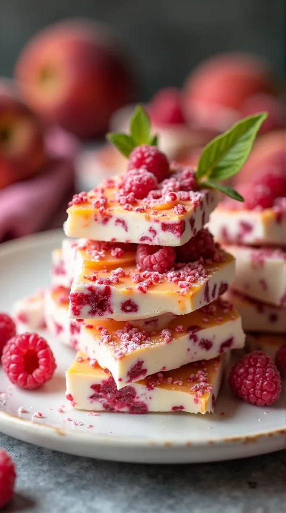 Raspberry & Peach Greek Yogurt Bark