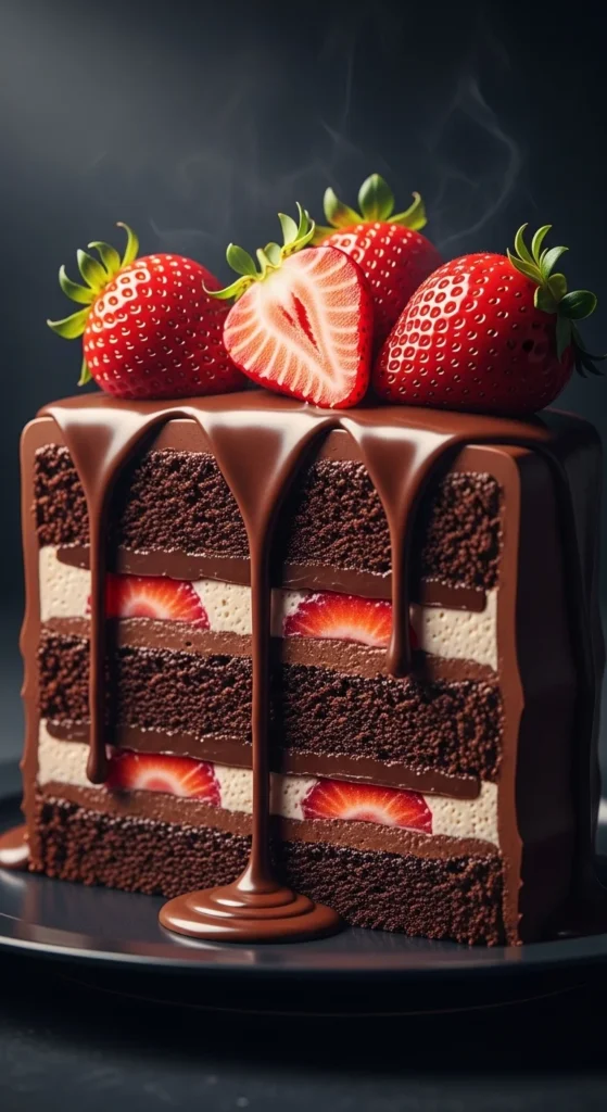 Chocolate Strawberry Fudge Cake