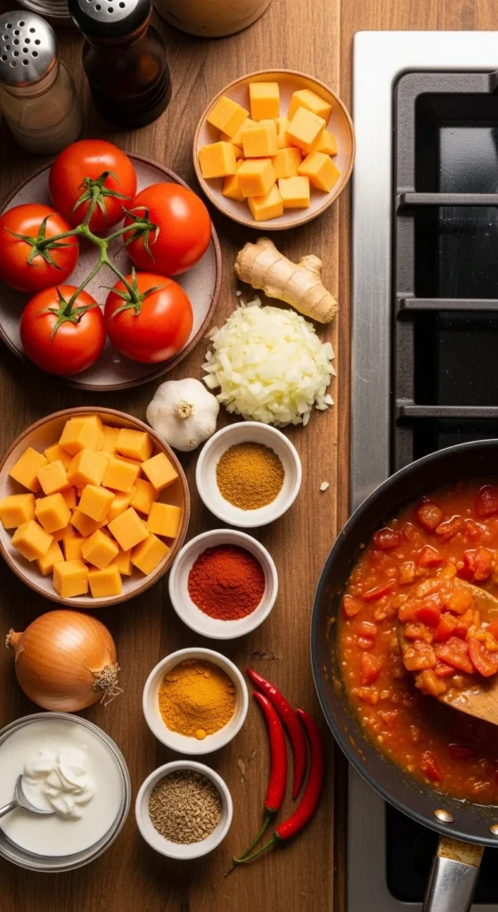 Tomato Cheese Curry cooking